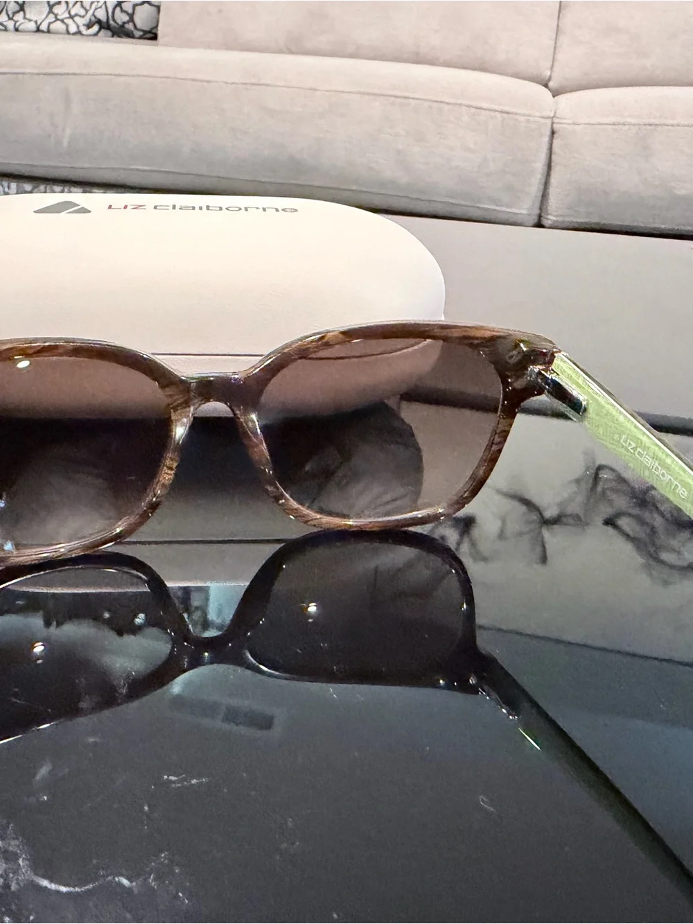 Liz Claiborne Tortoiseshell Frame Sunglasses with Green Temples